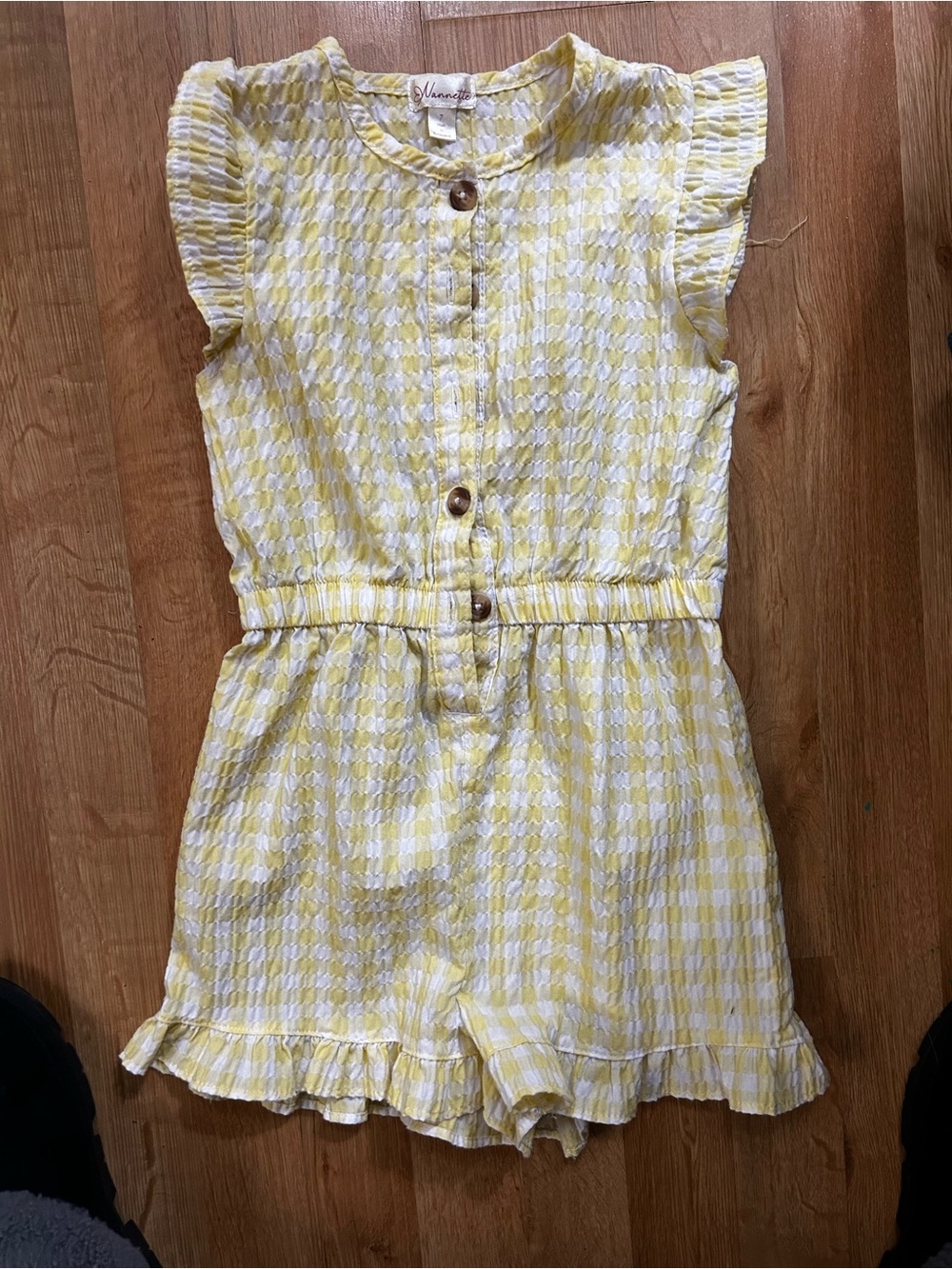 Nannette Yellow Gingham Girls' Romper with Ruffle Details